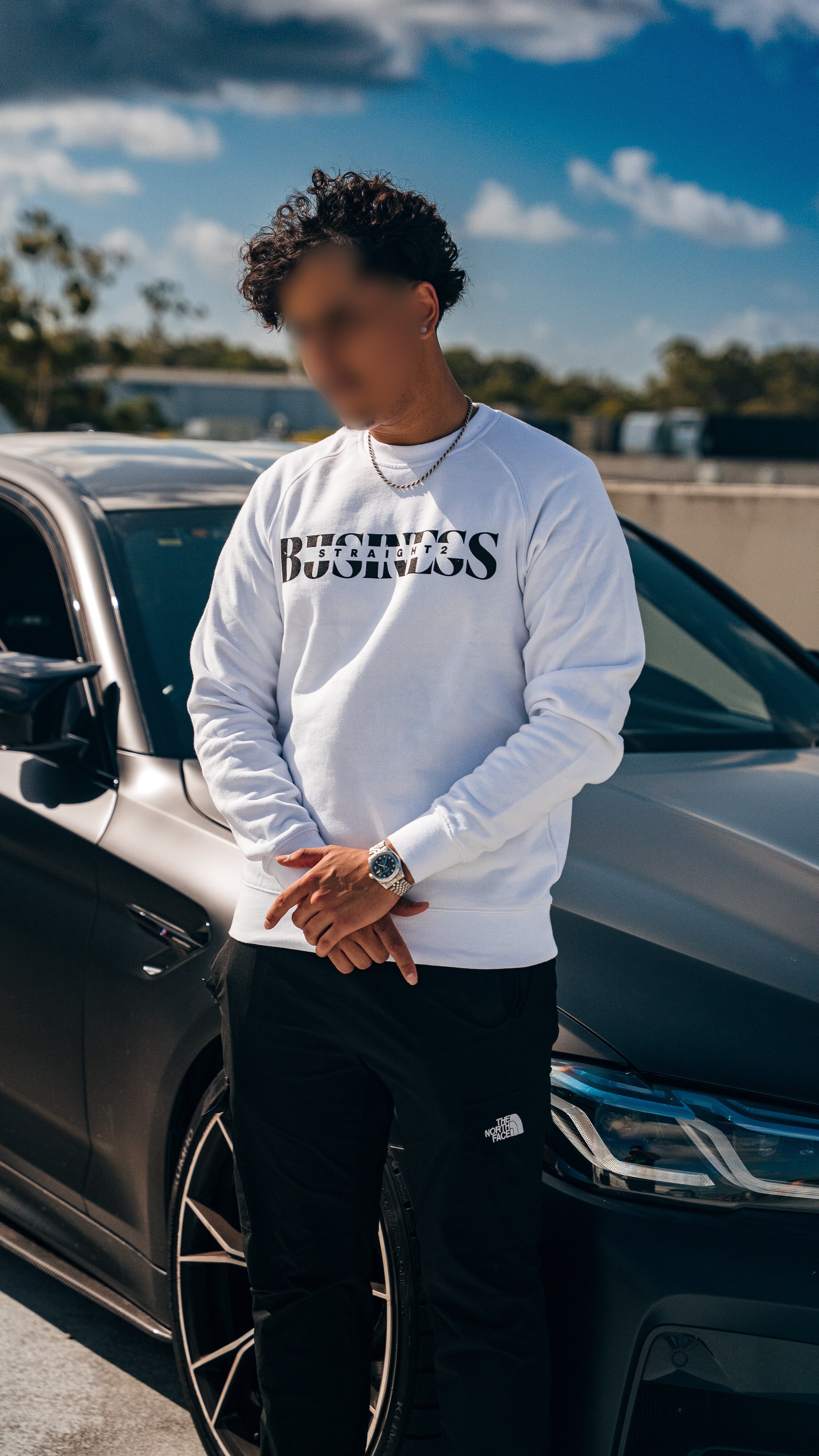Straight 2 Business Crew Neck Jumper-White